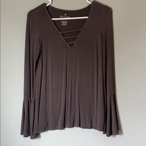 Grey distressed “soft and sexy” long flared sleeve